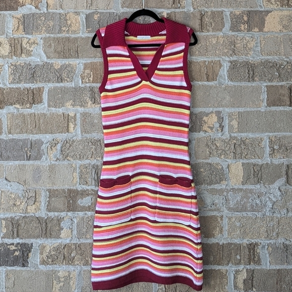 Design History Striped Midi Crochet Dress Size Medium Red Orange Yellow Pink - Picture 6 of 6
